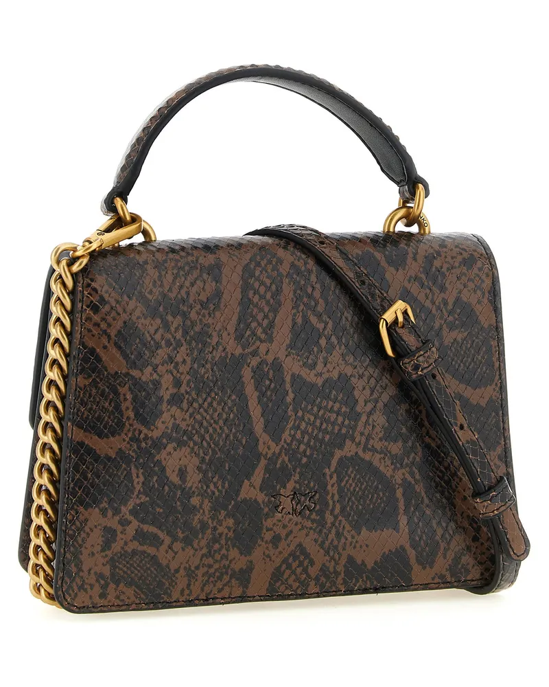 Pinko Python-Print Leather Top Handle Bag — Brown Brown