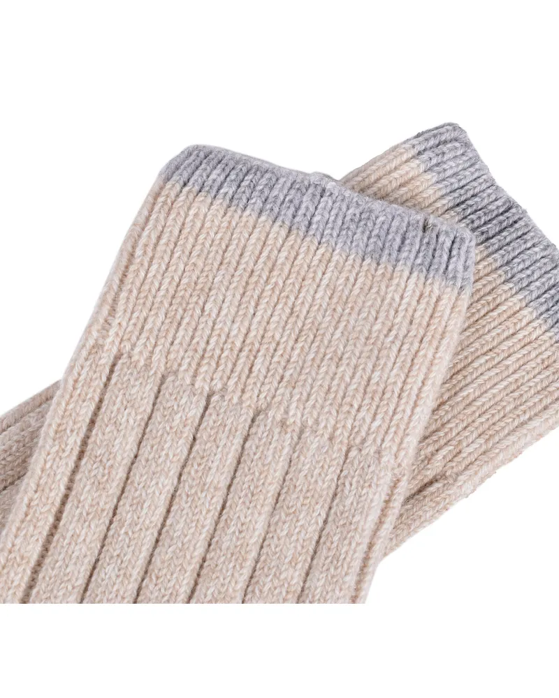Brunello Cucinelli Mens Cashmere Two Tone Heavy Weight Knee High Socks New Beige Clothing Beige