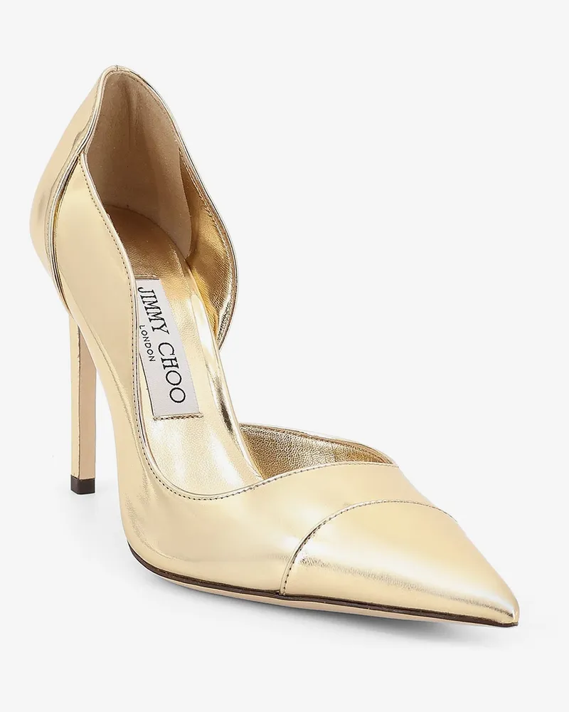 Jimmy Choo Women's Leather Décolleté Brigitte 100 Gold Pumps High Heel Shoes Gold