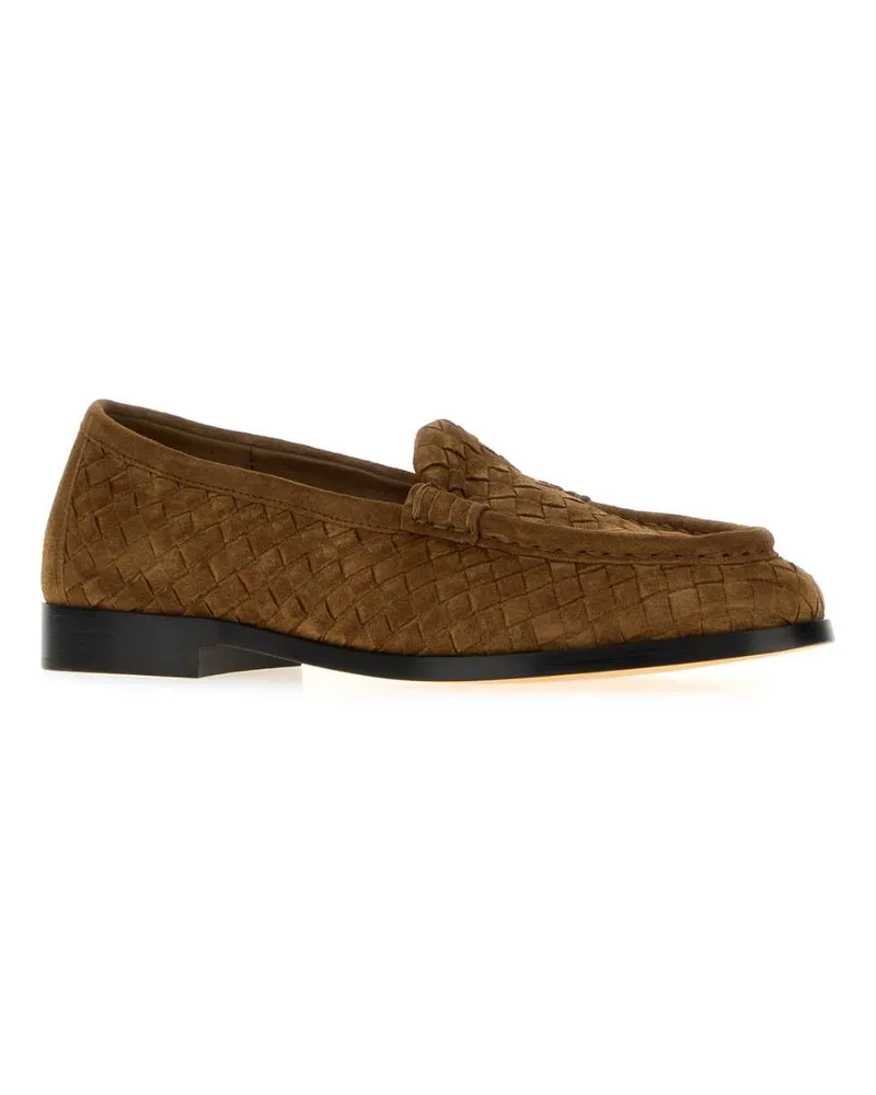 Bottega Veneta Woven Suede Loafers — Brown Brown
