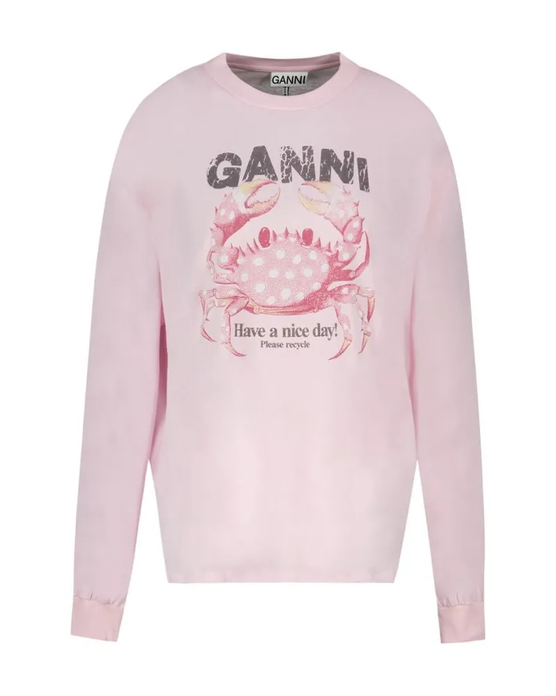Ganni Women's Basic Longsleeve Crab Sweatshirt -  Cotton Pink Ready-To-Wear Sweatshirts Pink