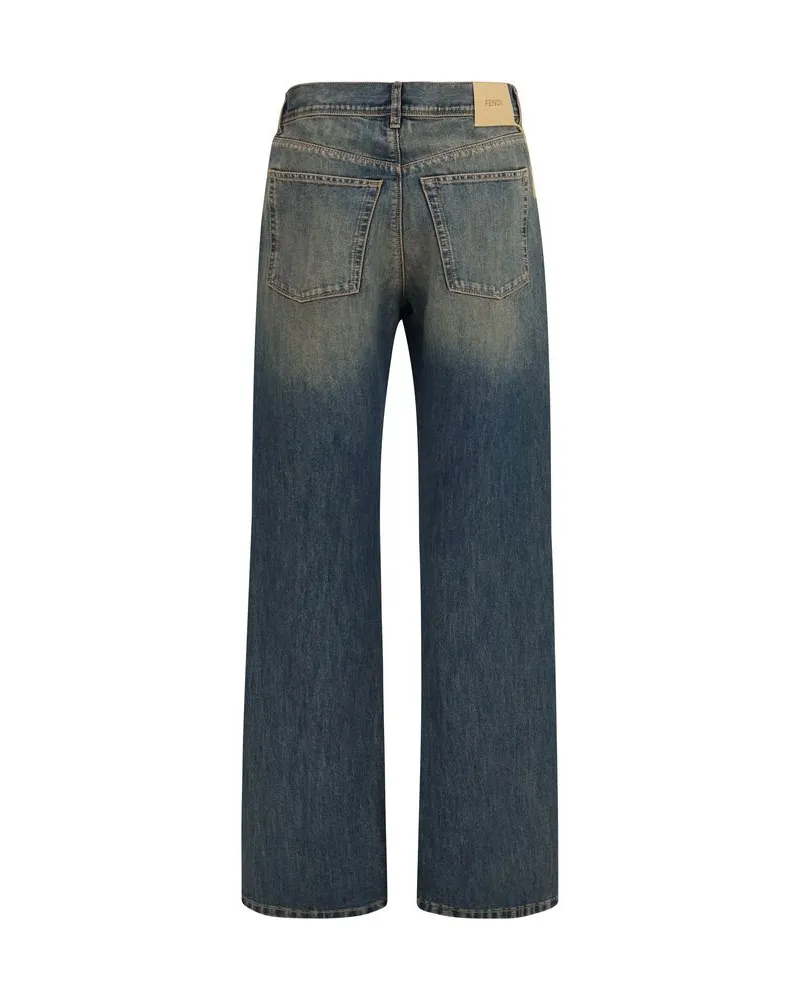 Fendi Vintage-Wash Denim Jeans — Blue Blue