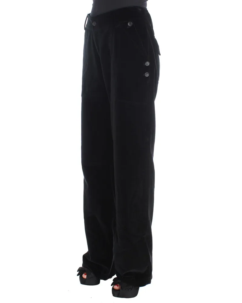 Ermanno Scervino Women's Black Velvet Cotton Straight Legs Pants Black