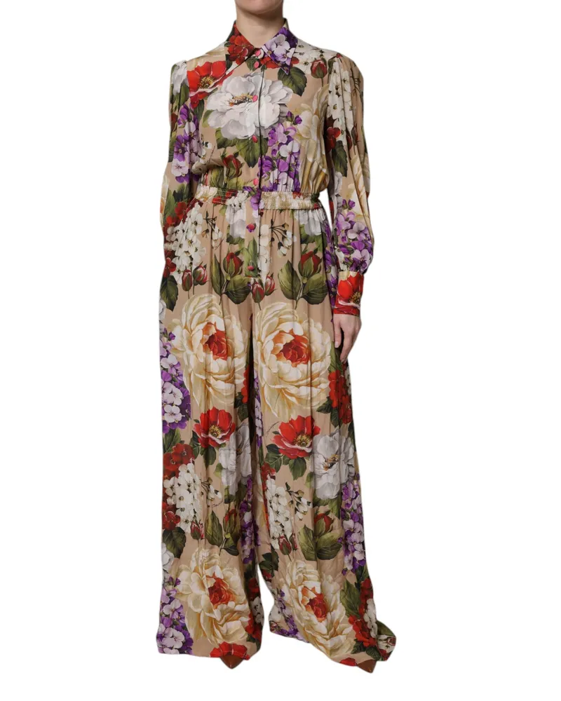Dolce & Gabbana Women Multicolor Floral Wide Leg Jumpsuit Dress Silk Multicolor