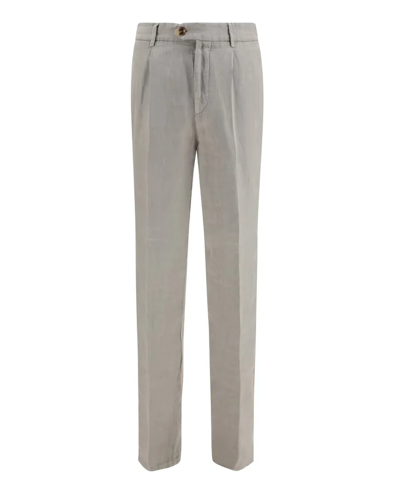 Brunello Cucinelli Men's Gabardine Linen Trousers Khaki Khaki