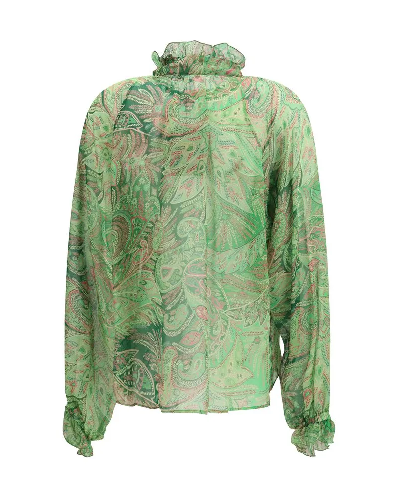 Etro Women's Bicolor Silk Pattern Shirt Green