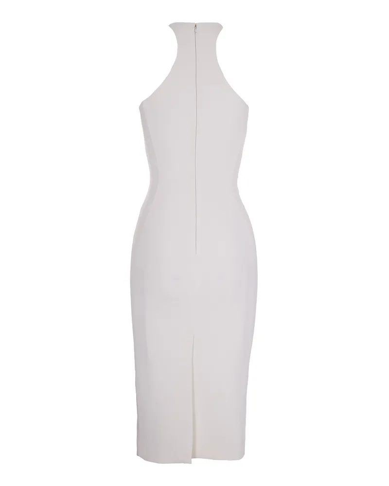 Elisabetta Franchi Women's Longuette Dress Ivory With Gold Detail Polyester Elastane Evening Suits White