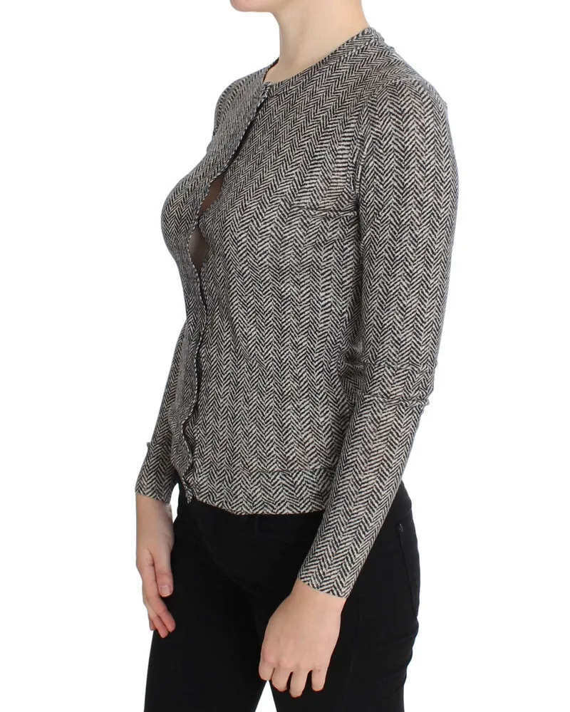 Dolce & Gabbana Women Black White Wool Top Cardigan Sweater Black-White Black/white Gray