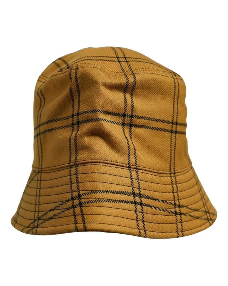 Dolce & Gabbana Men Dark Yellow Check Wide Brim Bucket Cap Hat Cotton Elastane Yellow