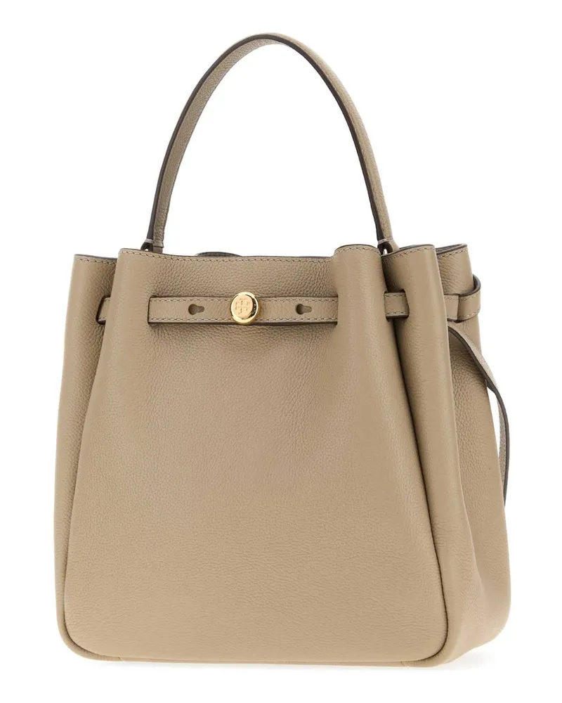 Tory Burch Women's Dove Grey Leather Romy Bucket Bag Softcement Borse A Mano Beige