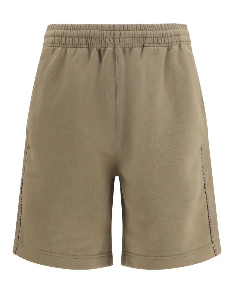 Burberry Men's Cotton Shorts With Check Trims Finch Brown Bermuda Brown