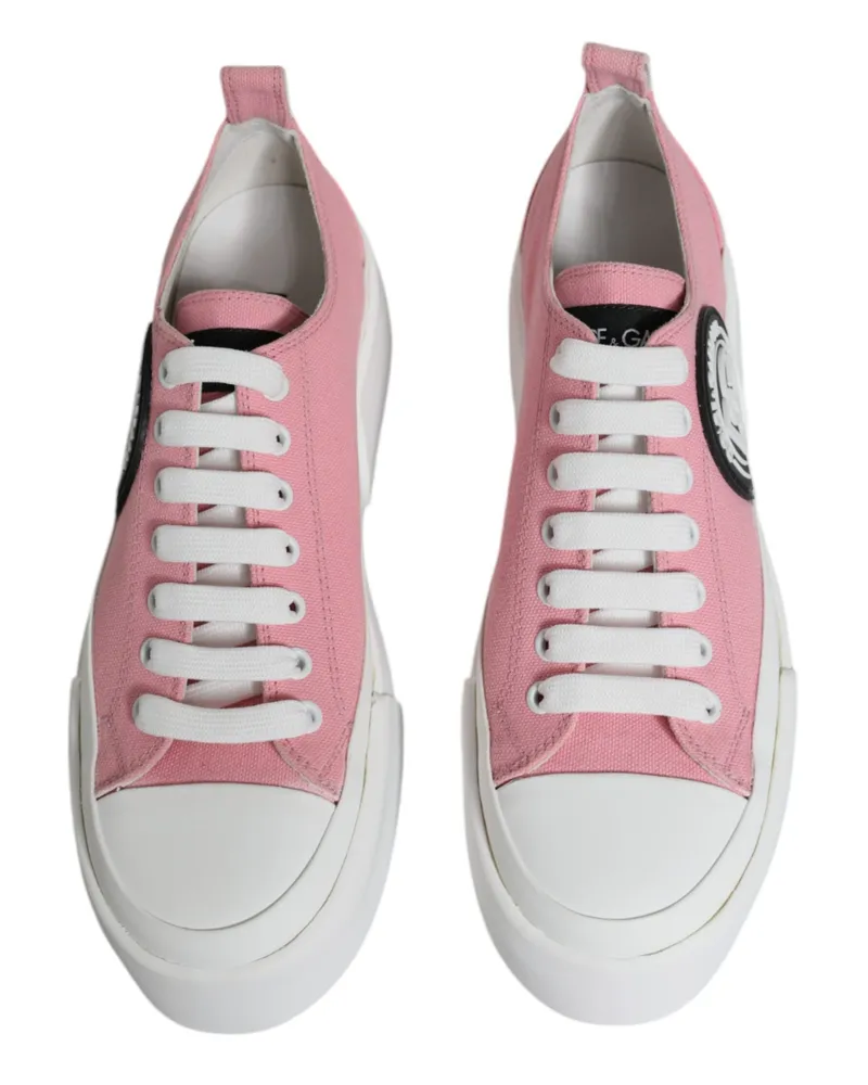 Dolce & Gabbana Women's Pink White Canvas Logo Low Top Sneakers Shoes Cotton Calf Leather Pink