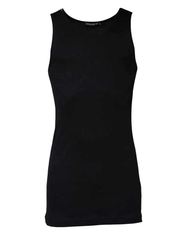 Dolce & Gabbana Men's Black Cotton Sleeveless Round Neck Tank T-Shirt Black