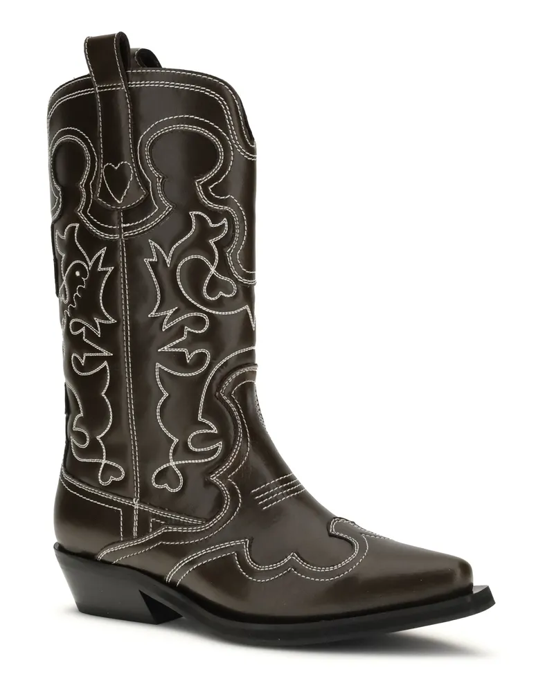 Ganni Women's Faux-Leather Texan Boots Dark Olive-Egret Olive/egret Green