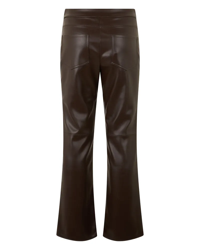 Max Mara Women Flared Synthetic Leather Trousers Dark Brown Polyester Brown