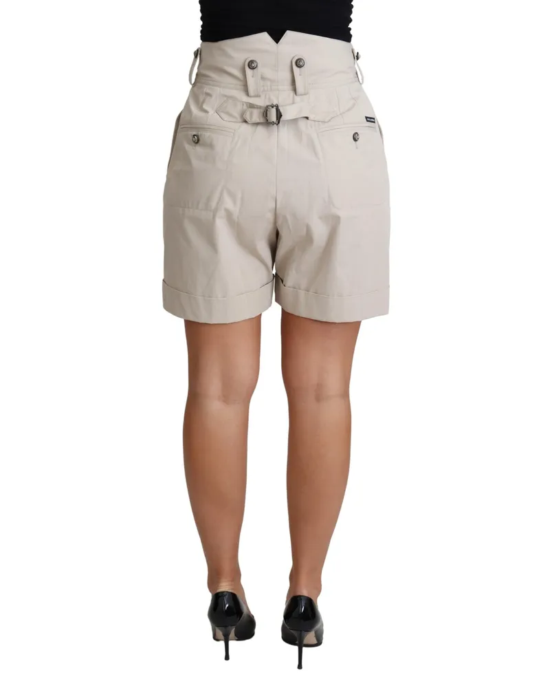 Dolce & Gabbana Women's Beige Cotton Pleated High Waist Casual Shorts Beige