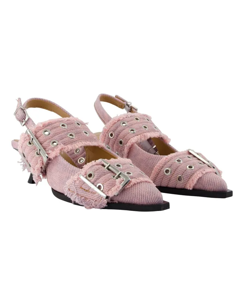 Ganni Women's Feminine Buckle Kitten Fringed Court Shoes -  Synthetic Pink Pumps Pink