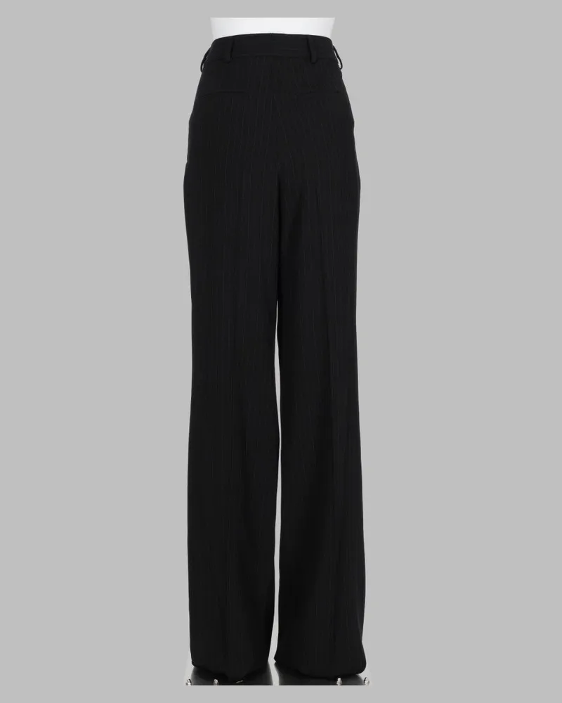 Saint Laurent Pinstripe Crepe Wool Blend Trousers — Black Black