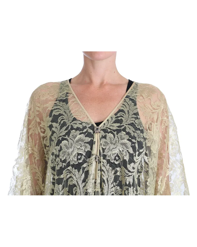 Dolce & Gabbana Women's Gold Floral Lace Crystal Gown Cape Dress Gold