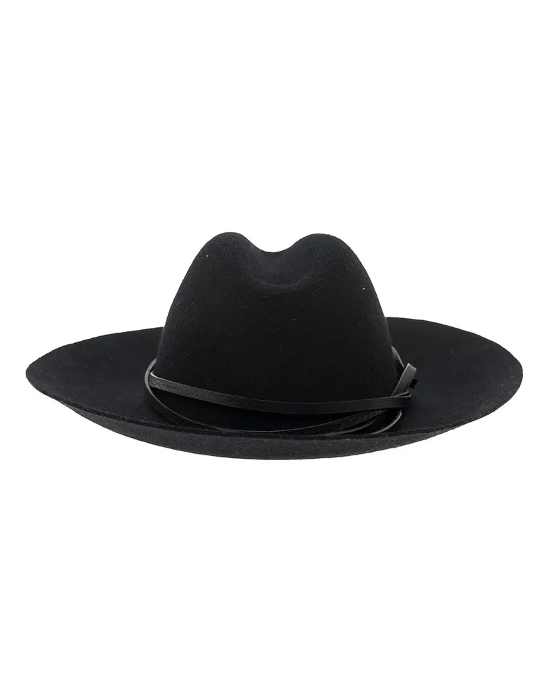 Golden Goose Women Wool Felt Fedora Hat With Leather Straps Black Black