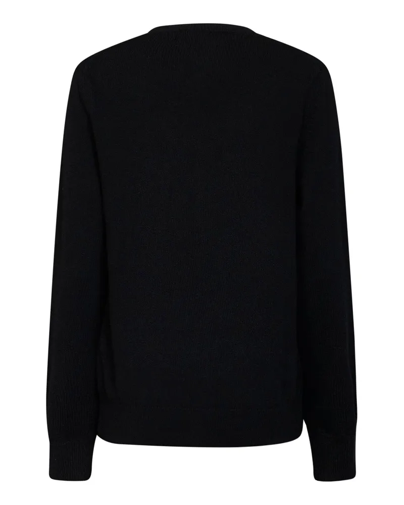 Comme des Garçons Women's Cardigan Double Red Heart Emblem Black Wool Cardigans Sweater Black