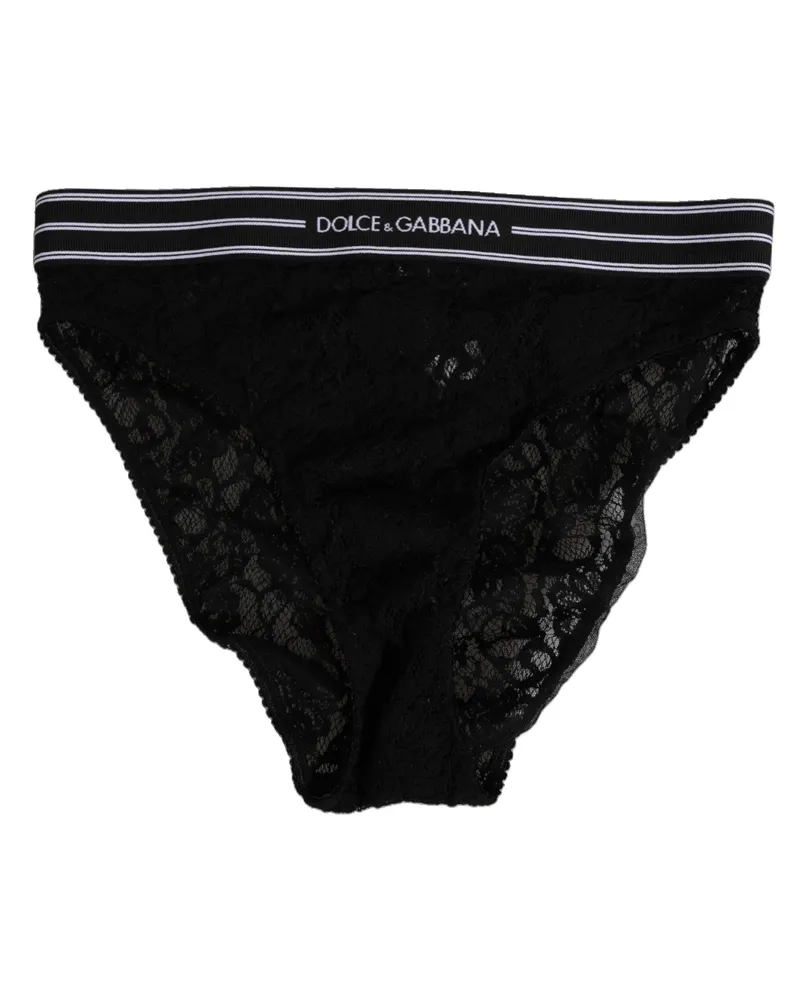 Dolce & Gabbana Women's Black Lace Slip Brief Logo Waistband Underwear Nylon Clothing Black