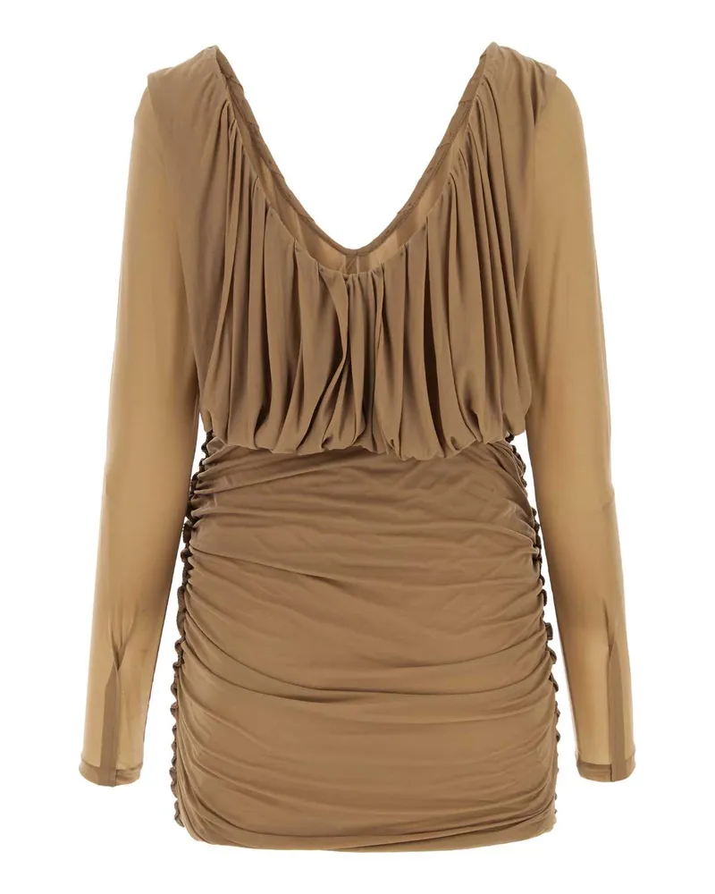 Saint Laurent Women's Camel Jersey Mini Dress Brown Exterior: Cupro Abiti Camel