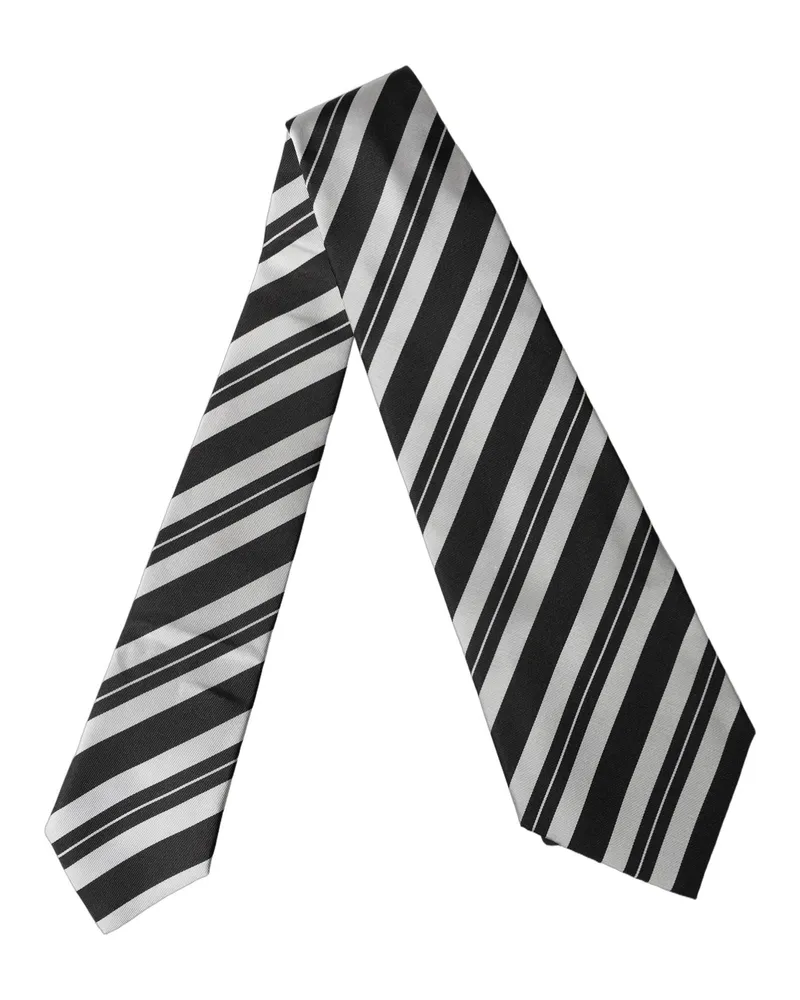 Dolce & Gabbana Black White Stripes Silk Adjustable Women Necktie Tie And Black