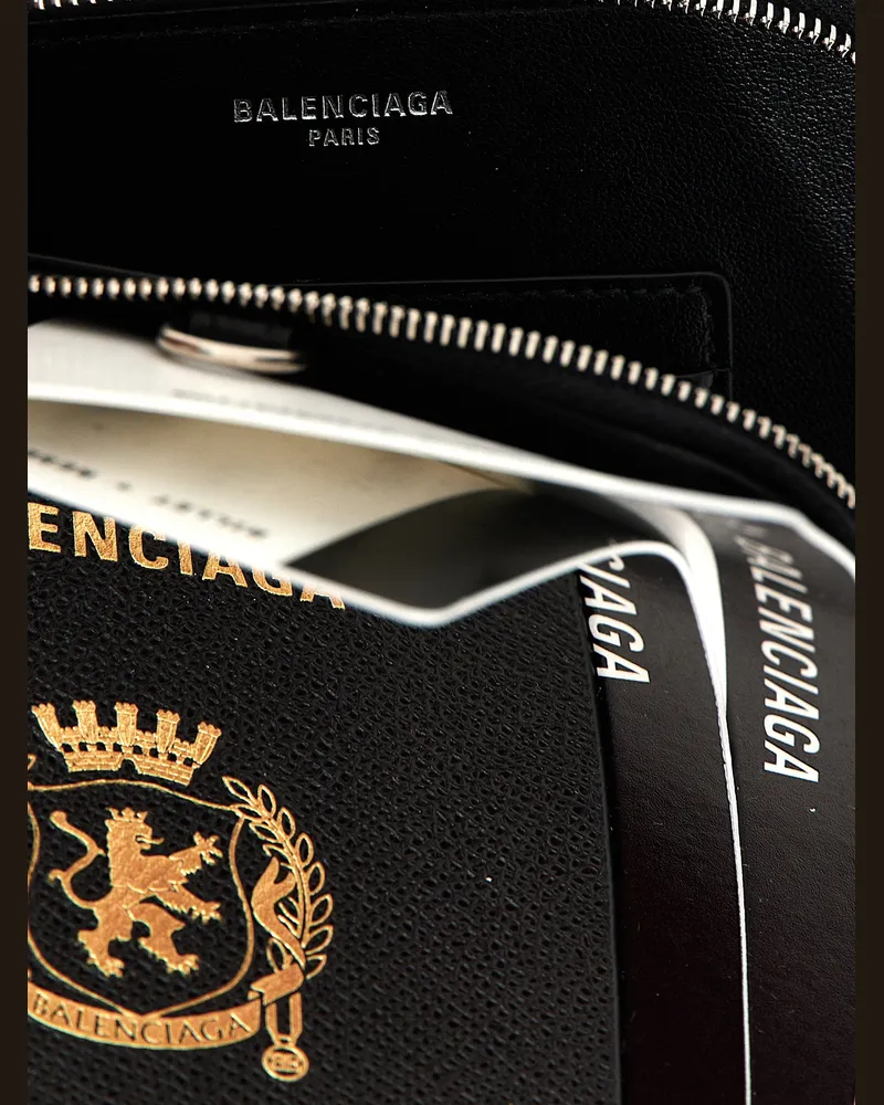 Balenciaga Passport-Print Calfskin Card Case — Black Black
