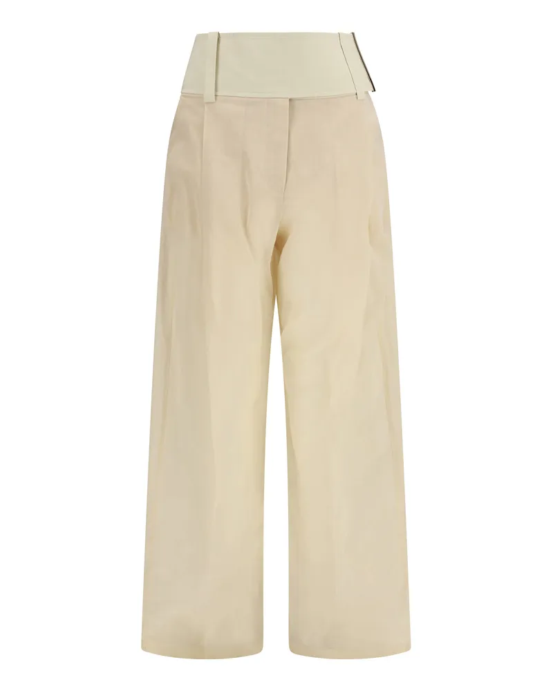 Max Mara Women's Ferito Pants Ecru Cotton Trousers Beige