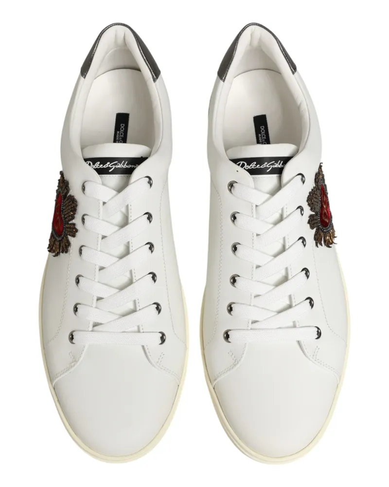 Dolce & Gabbana Men's White Leather Heart Embellished Sneakers Shoes 100lf White