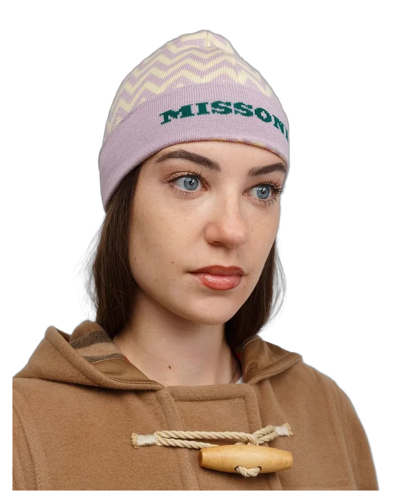 Missoni Women's Beanie Pale Lilac-Beige Wool Accessories Purple