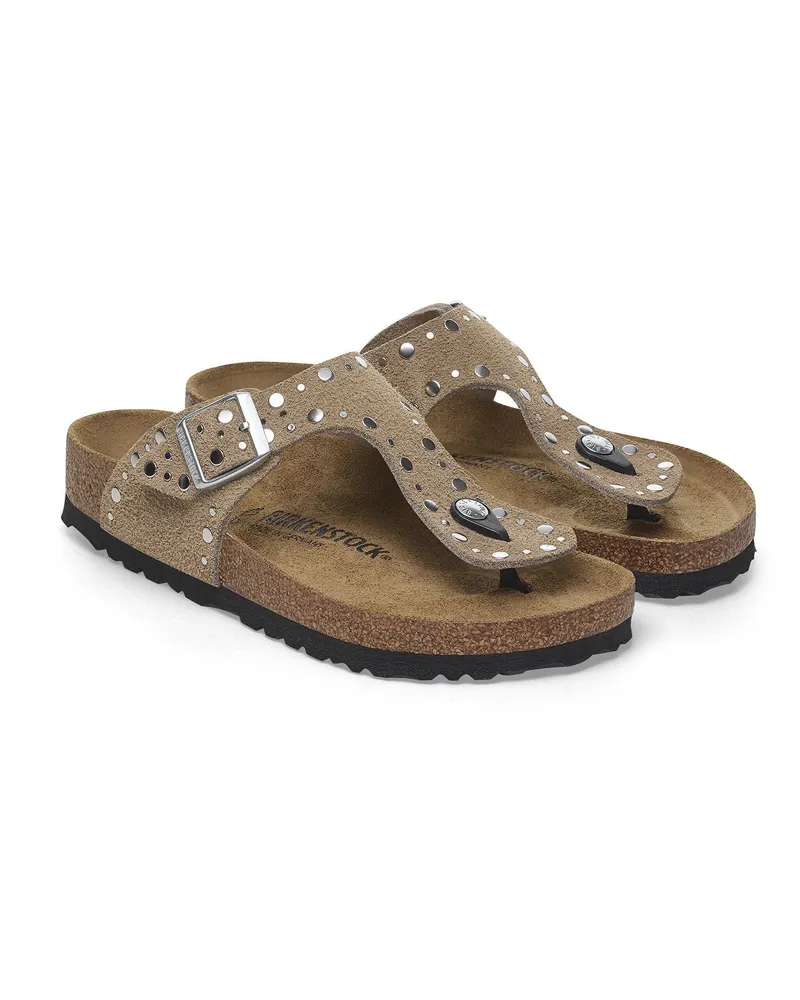 Birkenstock Women's Thong Sandals Gizeh Taupe Suede Upper Slippers Flat Shoes Taupe