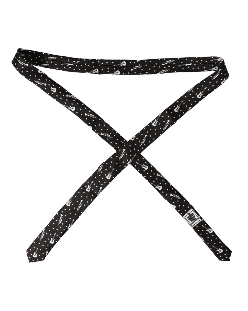 Dolce & Gabbana Men's Black Guitar Print Silk Adjustable Tie Black