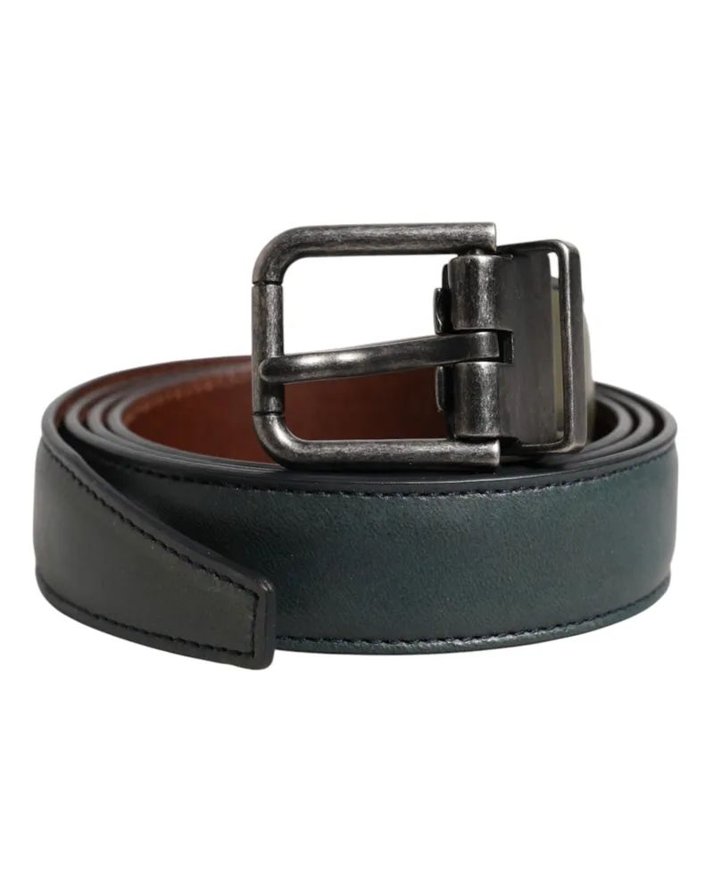 Dolce & Gabbana Men's Green Classic Leather Metal Buckle Belt Green