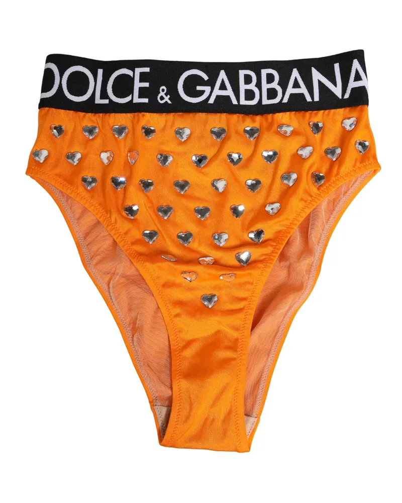 Dolce & Gabbana Women Orange Crystal High Waist Brief Panty Underwear Elastane Nylon Clothing Orange