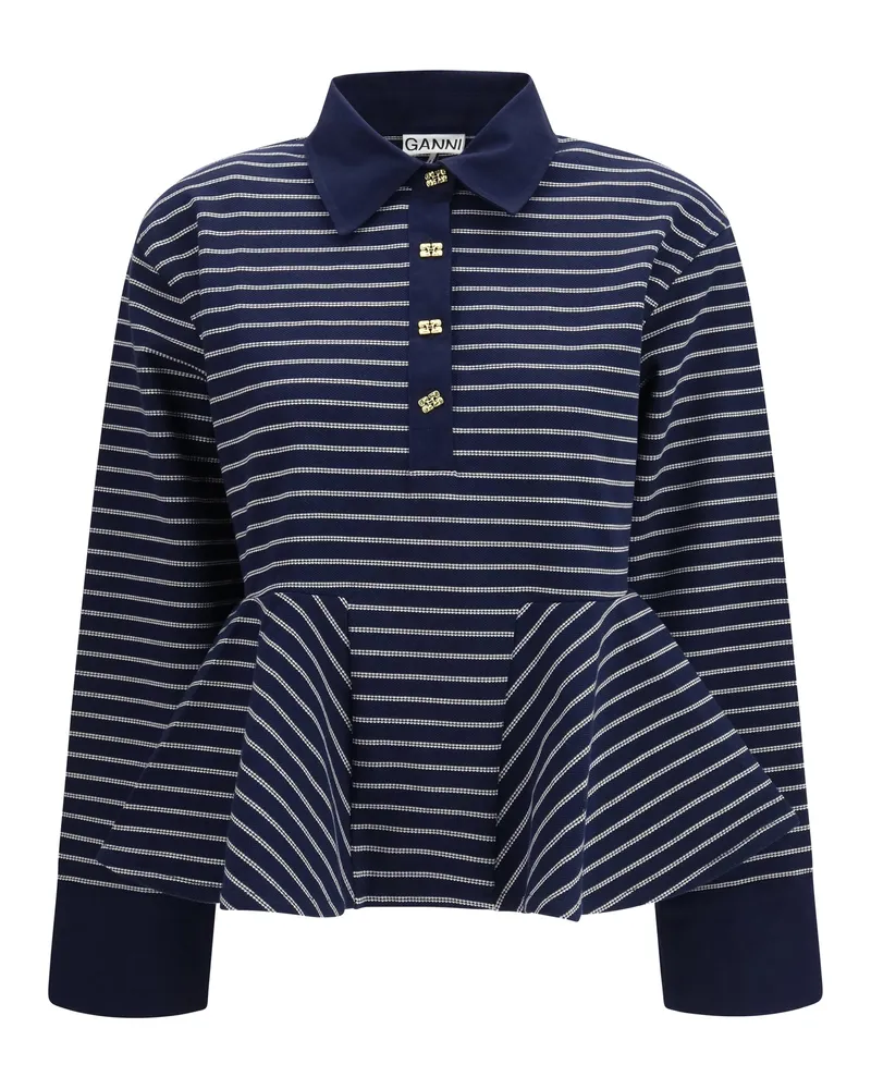 Ganni Women's Polo Shirt Sky Captain Cotton Tops Navy