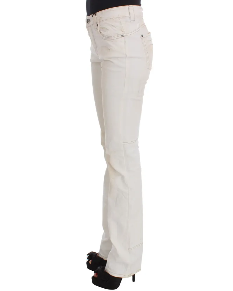 CoSTUME NATIONAL Women's White Cotton Slim Fit Bootcut Jeans Clothing White