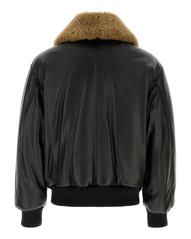 AMI Paris Shearling-Collar Leather Bomber Jacket — Black Black