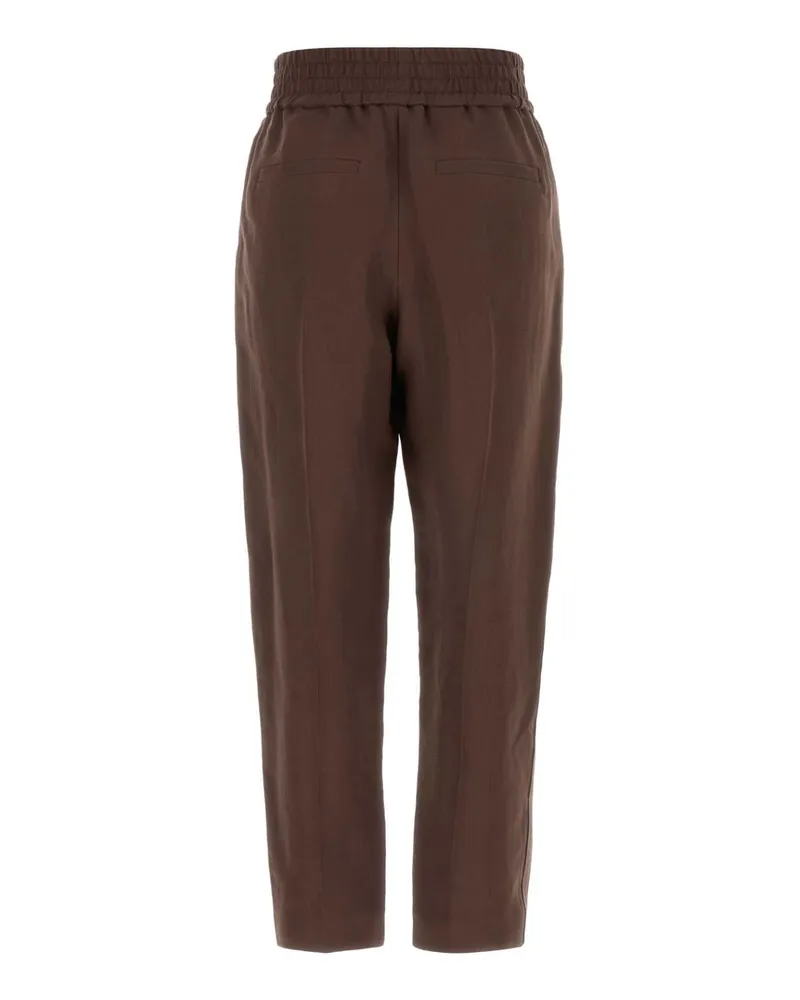 Brunello Cucinelli Women's Chocolate Viscose Blend Pant C9284 Exterior: Linen Pantaloni Brown