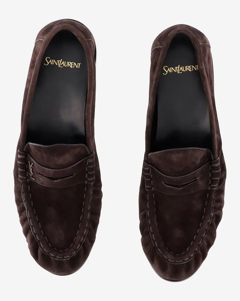 Saint Laurent Men's Loafers Soft Suede Dark Brown Brown