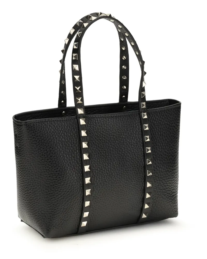 Valentino Garavani Women's Small Rockstud Tote Bag Nero Calf Leather Bos Taurus Shoulder Black
