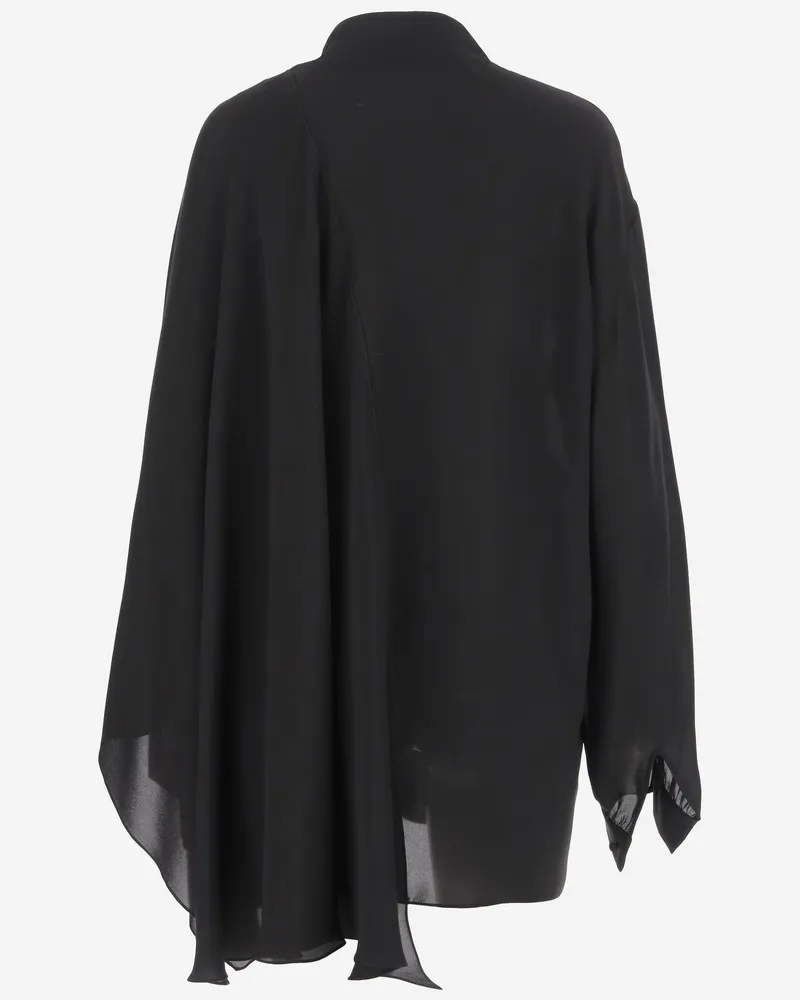 Balenciaga Women's Silk Georgette Blouse With Lavalliere Collar Black Knitwear Sweater Black