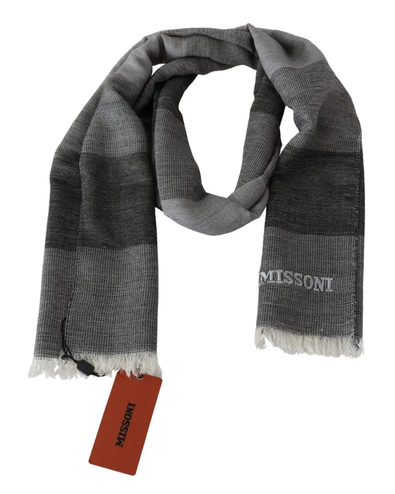 Missoni Men's Gray Striped Wool Unisex Neck Wrap Fringes Scarf Gray