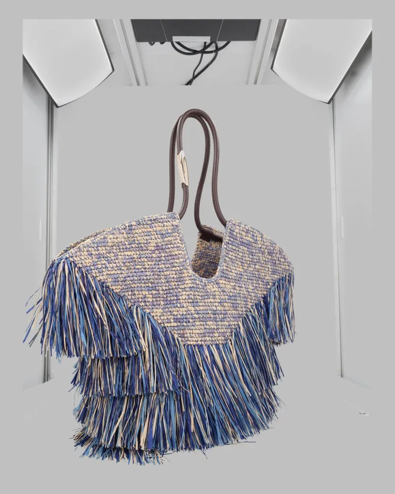Zimmermann Women's Tote Bag Goldentime Blue Raffia Handbags Hand Blue