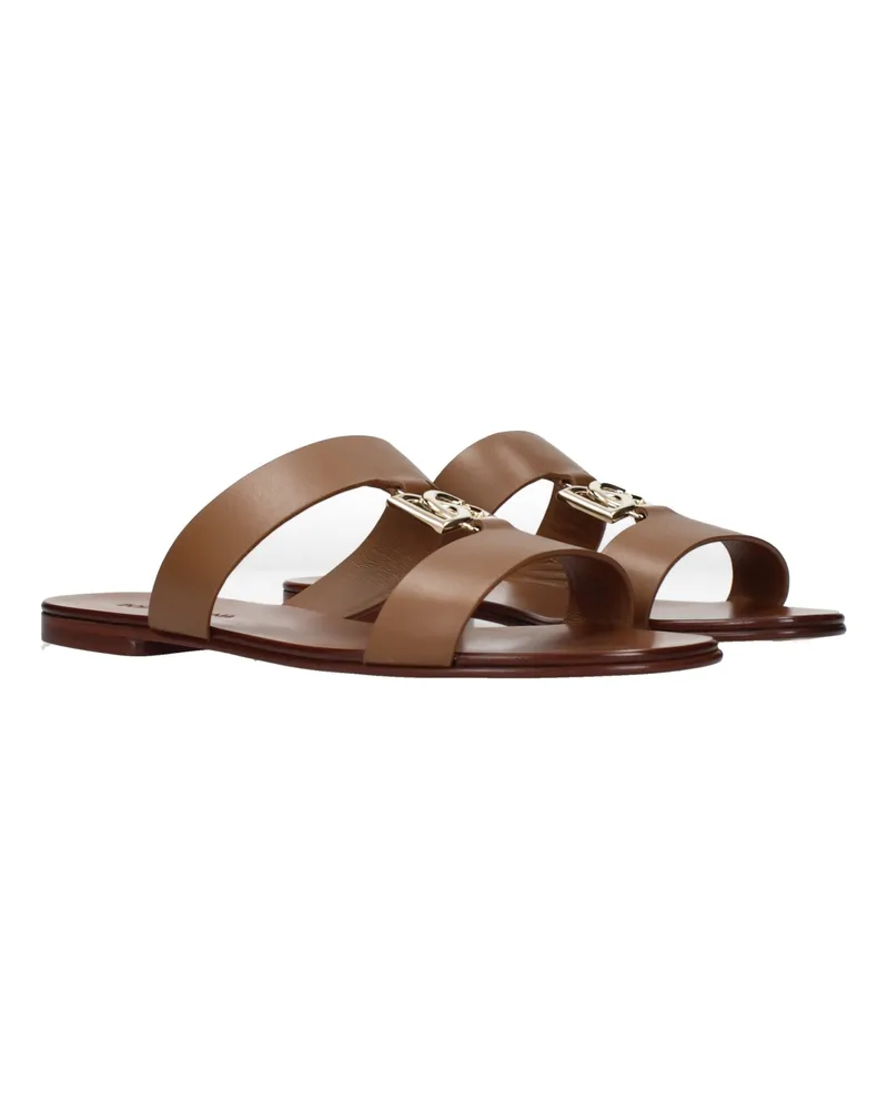 Dolce & Gabbana Leather Slippers — Brown Brown