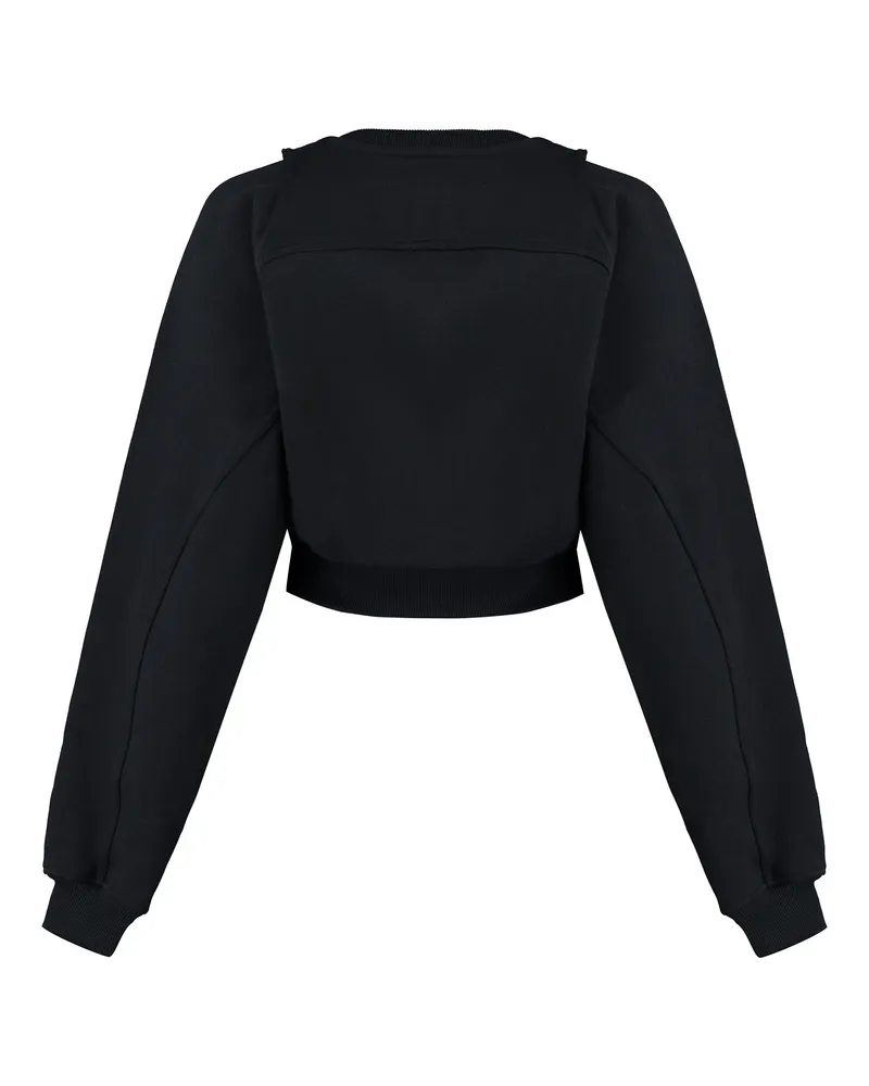 OFF-WHITE Women's Cropped Logo Detail Cotton Sweatshirt Black Sweatshirts Sweater Black