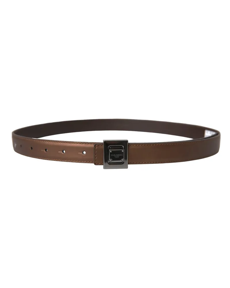 Dolce & Gabbana Women's Bronze Leather Square Metal Buckle Belt Bronze