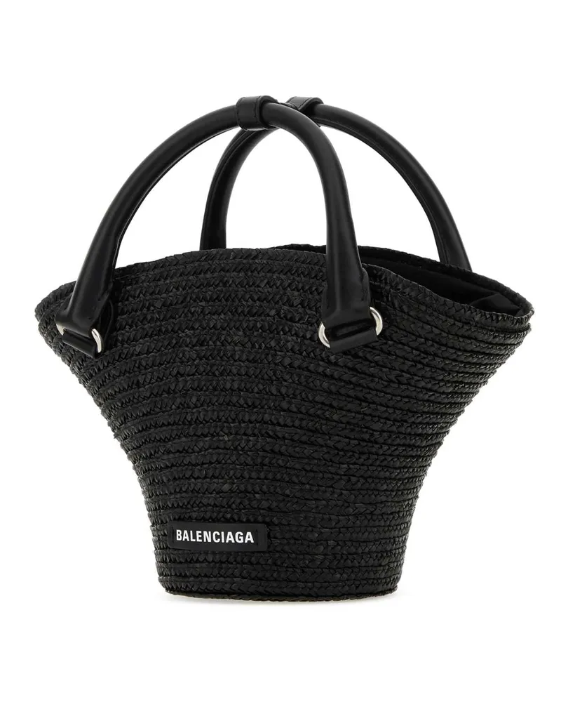 Balenciaga Women's Woven Straw Bucket Bag Black Cotton Polyester Black