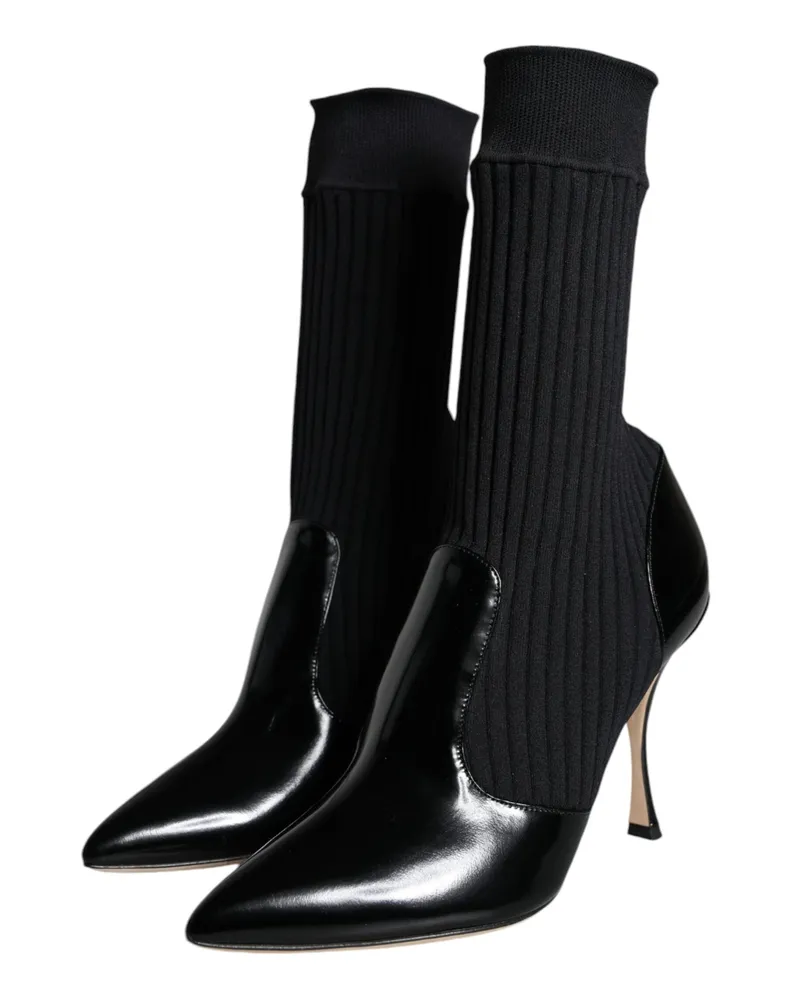 Dolce & Gabbana Women's Black Stretch Stilettos Booties Socks Shoes Nylon Calf Leather Elastane Black